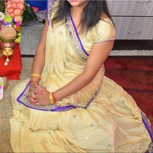 Yellowish Cream heavy Saree/Sari